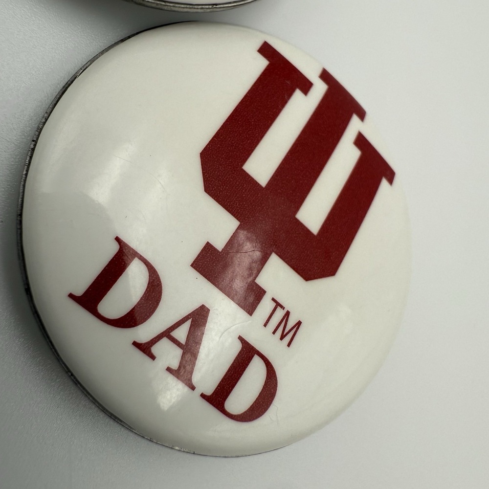 Vtg Indiana Hoosiers Pin Back Buttons 1.5 in Proud Mom Dad Football Basketball - Picture 2 of 7